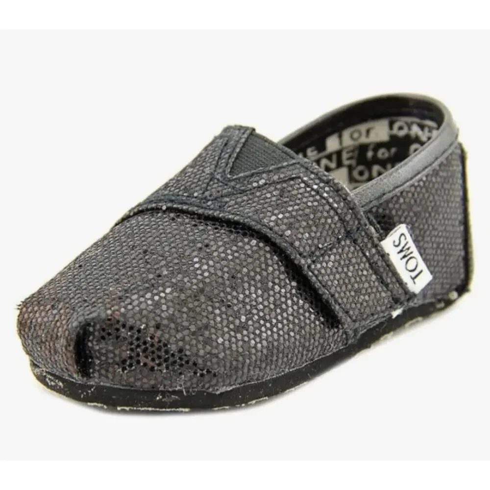 Toms Classic Black Glitter Baby Infant Walker Size 2 Shoes